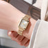 Luxury gold square quartz watch for women with a simple scale design and folding clasp.