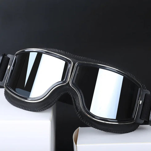 Windproof Retro Motorcycle Glasses - Folding Leather Sunglasses