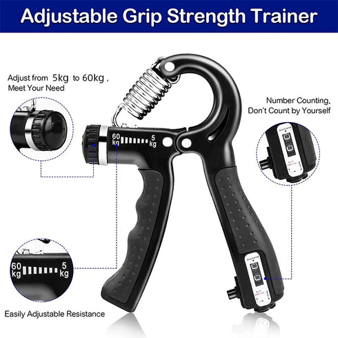 5-60kg Adjustable Hand Grip Strengthener - Wrist & Forearm Exerciser
