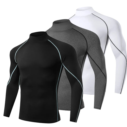 Athletic compression long-sleeve shirt for men, designed with quick-dry technology for optimal comfort and performance during intense workouts.