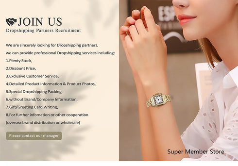 Luxury Square Quartz Watch for Women – Gold Plated Elegance