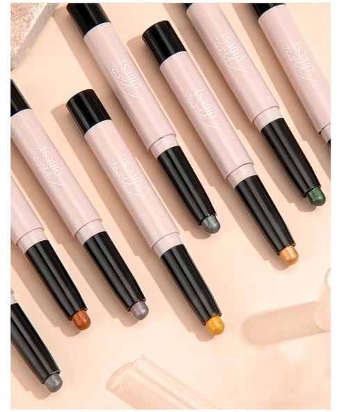 12-color pearlescent eyeshadow & eyeliner pencil for waterproof, long-lasting eye makeup.