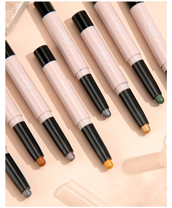 12-color pearlescent eyeshadow & eyeliner pencil for waterproof, long-lasting eye makeup.