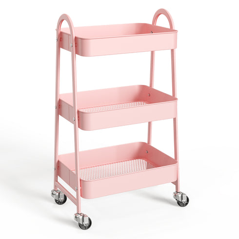 3-Tier Small Rolling Storage Cart w/ Locking Wheels & Metal Construction