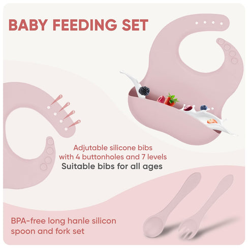 10 Pcs Silicone Baby Feeding Set w/ Suction (Sakura Pink)