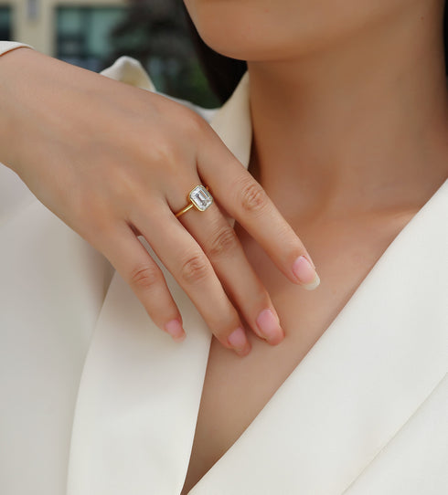 Pagoda Moissanite S925 Gold-Plated Ring