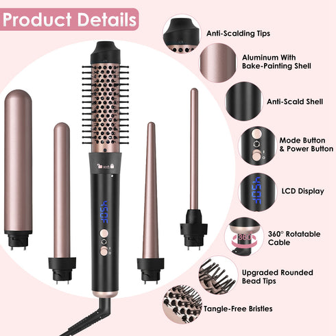 5-in-1 Interchangeable Curling Wand Set