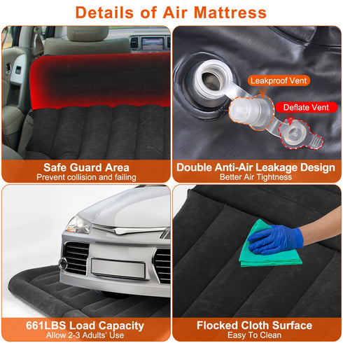 Inflatable SUV Air Mattress Camping Bed w/ Pillow & Bag