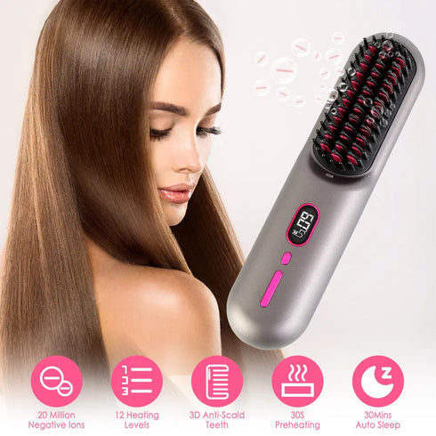 Cordless Negative Ion Hair Straightener Brush