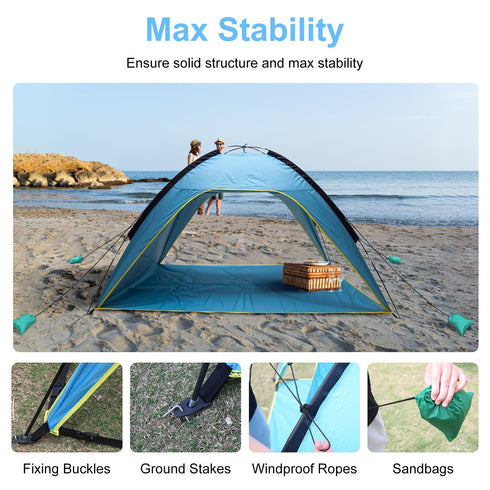 4-6 Person Beach Tent Canopy w/ 3 Doors & UPF50