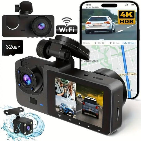 Wireless Car DVR Dual Lens Dash Cam w/ Parking Mode & Shockproof Design