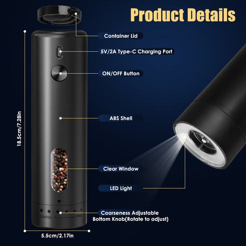 USB Rechargeable Electric Pepper/Salt Grinder