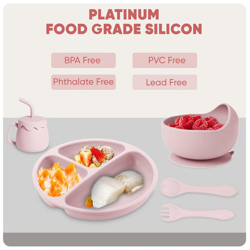 10 Pcs Silicone Baby Feeding Set w/ Suction (Sakura Pink)