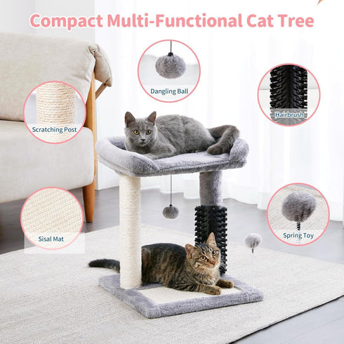 Small 4-in-1 Cat Tree Tower w/ Self-Groomer & Sisal Post