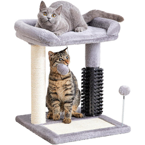 Small 4-in-1 Cat Tree Tower w/ Self-Groomer & Sisal Post