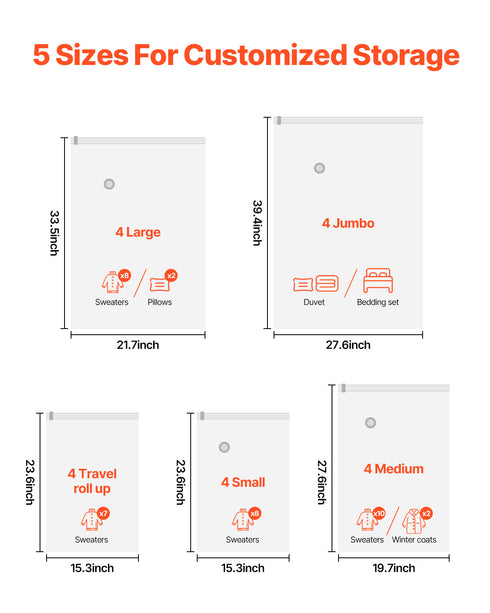 20 Pack Vacuum Storage Bags w/ Electric Pump