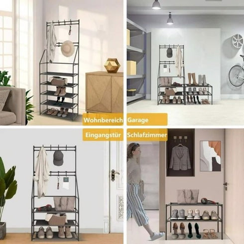 5-Tier Narrow Shoe Rack & Coat Rack Combo