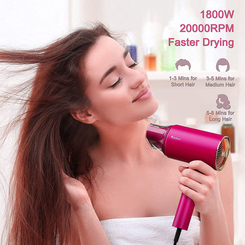 1800W Water Ionic Hair Dryer w/ Magnetic Nozzle - 3 Heat/2 Speed, Low Noise
