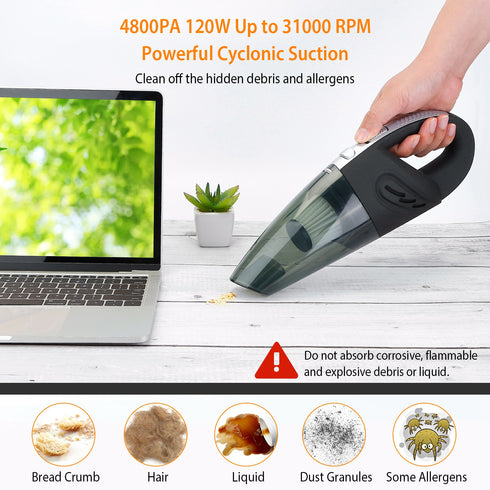 Car Handheld Vacuum Cleaner Cordless Rechargeable Hand Vacuum Portable Strong Suction Vacuum With Hose Nuzzle Brush For Dust Pet Hair