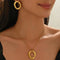 Minimalist 18K Gold Oval Pendant Jewelry Set
