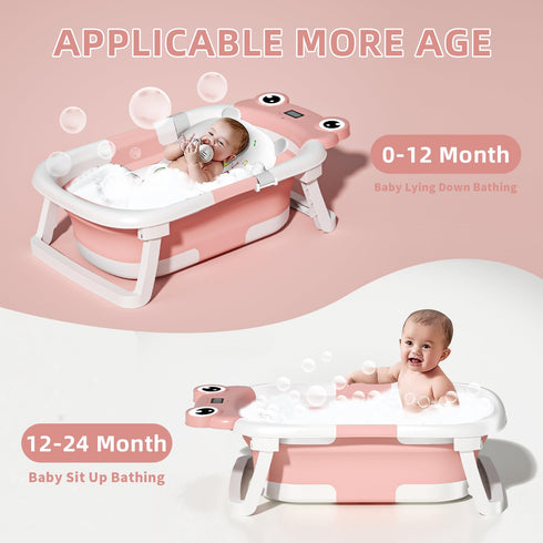 Foldable Baby Bathtub w/ Cushion & Thermometer