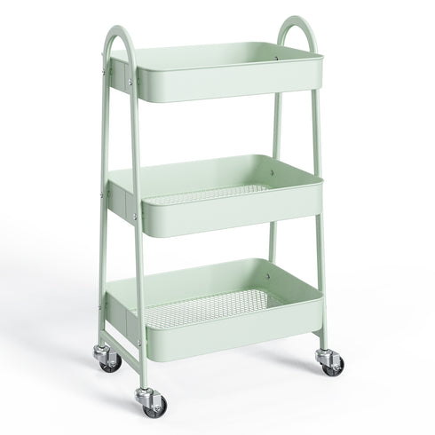 3-Tier Small Rolling Storage Cart w/ Locking Wheels & Metal Construction