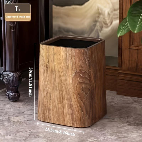 Retro Wood Grain Trash Can w/ Odor-proof Seal & Rectangular Flap