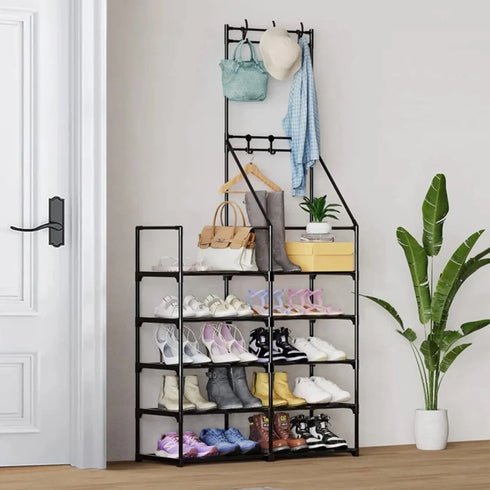 Double-Row Single-Hanging Coat and Shoe Rack Organizer
