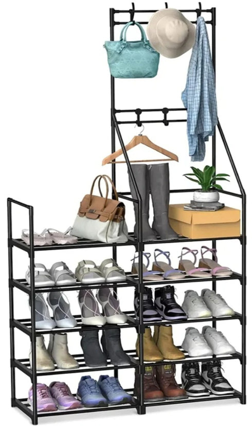 Double-Row Single-Hanging Coat and Shoe Rack Organizer