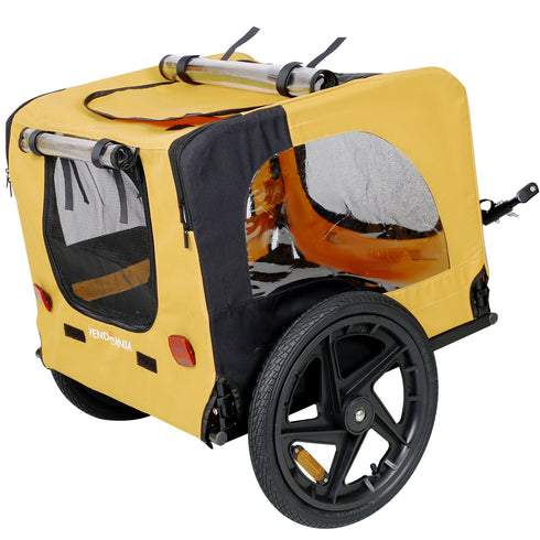 Yellow Outdoor Heavy Duty Pet Stroller & Dog Carrier w/ Bicycle Tow