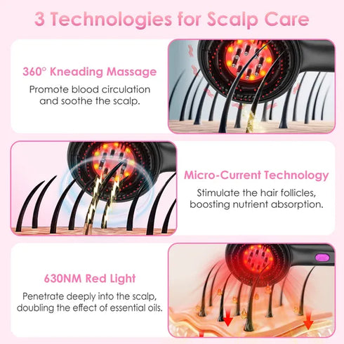 3-in-1 Red Light Scalp Massager Brush