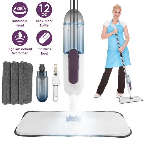 Spray Mop w/ 3 Washable Pads & 12OZ Bottle
