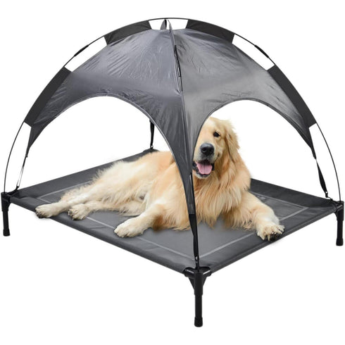 Outdoor Portable Grey Pet Dog Bed w/ Shade Awning