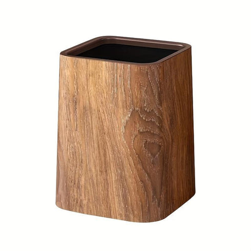 Retro Wood Grain Trash Can w/ Odor-proof Seal & Rectangular Flap