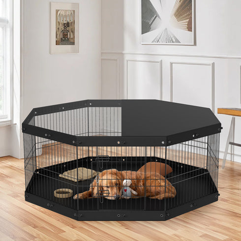 8-Panel Foldable Metal Dog Playpen (24in H) w/ Cover & Pad