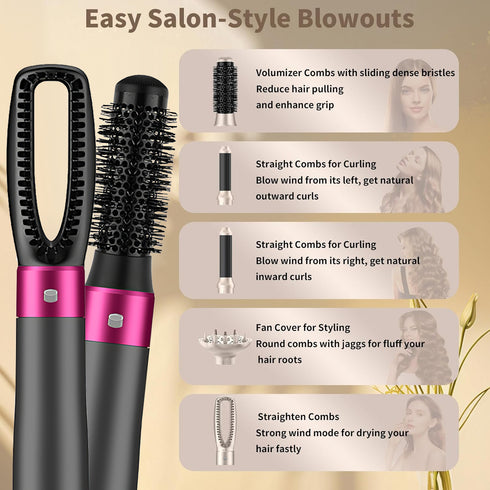 5 In 1 Hair Dryer Brush Kit, Blow Dryer Brush For Drying, Straightening, Volumizing, Curling And Styling Hair - 1000W - Gold