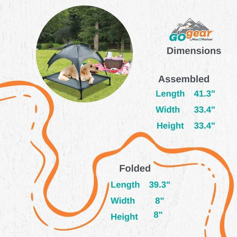 Outdoor Portable Grey Pet Dog Bed w/ Shade Awning