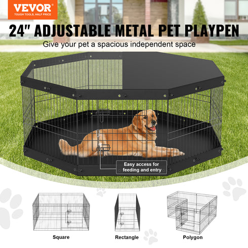 8-Panel Foldable Metal Dog Playpen (24in H) w/ Cover & Pad