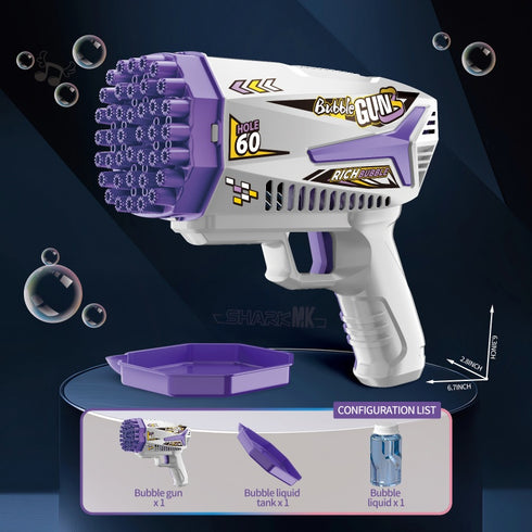 Purple 60-Hole Automatic Bubble Gun