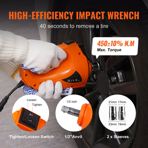 Electric Hydraulic Car Jack w/ Impact Wrench & Inflator Pump